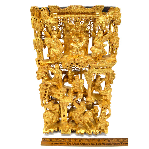 Exquisite Old CARVED WOOD OPENWORK PANEL Gold-Gilt/Gilded IMPERIAL CHINESE SCENE