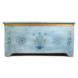 VTG/Antique HAND-PAINTED BLANKET CHEST Folk Art Box BABY BLUE TRUNK Floral Motif