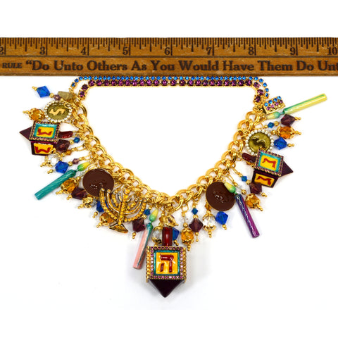 Rare! LUNCH AT THE RITZ "DREIDEL DREIDEL" CHARM BRACELET Chanukah JEWISH Menorah
