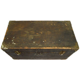 Antique WOODEN BOX Small Trunk TRINKET CHEST Brass Corners & Latches WOW PATINA!