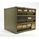 Vintage AKRO-MILS PARTS STORAGE CABINETS Lot of 2 Gray 12-DRAWER BINS 13x11x11"