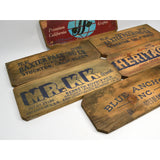 Antique FRUIT BOX LABEL Lot of 6 WOOD & PAPER LABELS Salvaged Crate Advertising