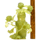 Antique CARVED JADE VASE Lidded/Covered ORNATE ROSES & BIRDS **Broken & Glued**