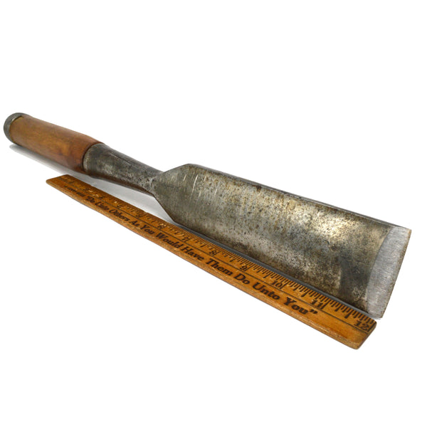 Antique 18" SOCKET CHISEL 1-7/8" Blade "T.H. WITHERBY" w/ Old Wood Handle c.1850