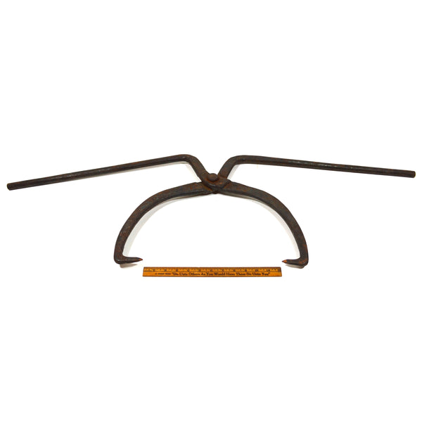 Vintage HEAVY-DUTY IRON TONGS Huge 41" Wide ICE-HAY-FARM Primitive GRABBER TOOL