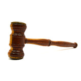 Antique 2-TONE TURNED HARDWOOD GAVEL Mahogany & Oak? BRASS FACE-PLATES Gorgeous!