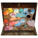 Antique ARTIST'S PAINTERS BOX Hardwood w/ Metal ORIGINAL PAINTED PALETTE Patina!