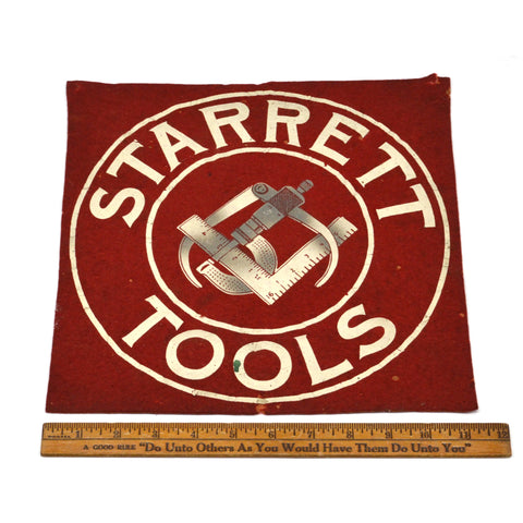 Vintage "STARRETT TOOLS" CLOTH SWATH 11"x11" Black Frame LOGO ON FABRIC Unusual!