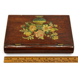 Antique FOLK ART/HOMEMADE BOOK-BOX Wood Trinket Chest w/ LOCK & KEY Floral Motif