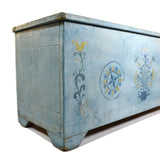 VTG/Antique HAND-PAINTED BLANKET CHEST Folk Art Box BABY BLUE TRUNK Floral Motif