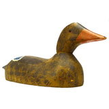 Vintage WOODEN DUCK DECOY Unsigned HAND-CARVED Hand-Painted GLASS EYES Folk Art?