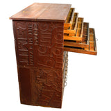 Antique HOMEMADE PRINTERS CABINET w/ 16 HAMILTON DRAWERS Inverted Ads SO UNIQUE!