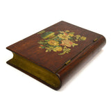 Antique FOLK ART/HOMEMADE BOOK-BOX Wood Trinket Chest w/ LOCK & KEY Floral Motif