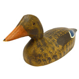 Vintage WOODEN DUCK DECOY Unsigned HAND-CARVED Hand-Painted GLASS EYES Folk Art?