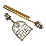 Antique NAUTICAL BRASS FIREPLACE RACK w/ 2 Tools "DON FERNANDO" SHIP Hearthware