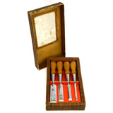 Vintage CRAFTSMAN WOOD CHISEL Set of 4 BEVELED EDGE CHISELS + Box 1/4 1/2 3/4 1