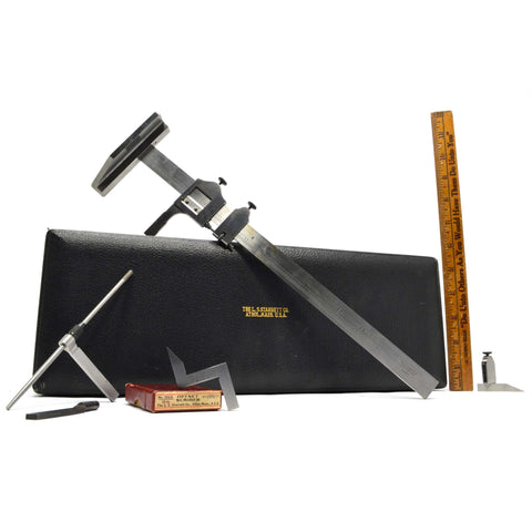 Vintage STARRETT 12" VERNIER HEIGHT GAGE #454 in Orig. Box + 454D OFFSET SCRIBER