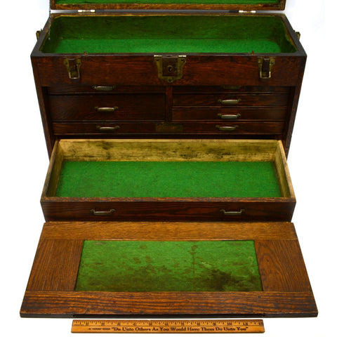 Vintage UNION STEEL Type "B-20" MACHINIST CHEST 7-Drawers TIGER OAK Tool Box EUC