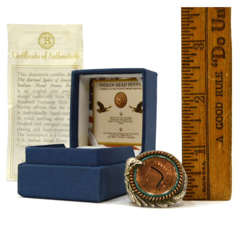 Bradford Exchange 1903 INDIAN HEAD PENNY in Sterling Silver EAGLE RING! Size ~12