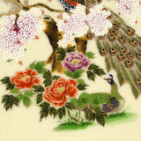 Signed CLOISONNE ENAMEL PLATE 9-3/8" Round PEACOCK in DOGWOOD TREE Some Crazing