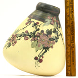Antique WELLER "WHITE & DECORATED" HUDSON VASE 6.5" Squat CHERRY BLOSSOMS Rare!