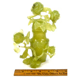 Antique CARVED JADE VASE Lidded/Covered ORNATE ROSES & BIRDS **Broken & Glued**