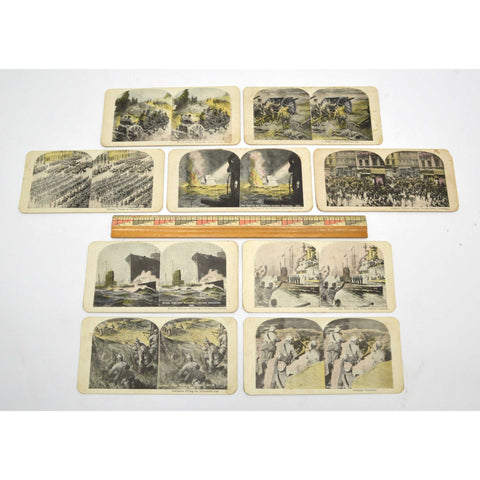 Antique STEREOSCOPE / STEREOGRAPH CARD Lot of 9 WAR STEREOVIEWS Army/Navy WWI?