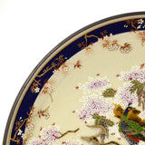 Signed CLOISONNE ENAMEL PLATE 9-3/8" Round PEACOCK in DOGWOOD TREE Some Crazing