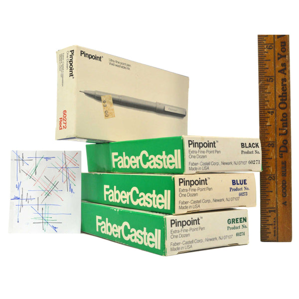 Vintage FABER-CASTELL "PINPOINT" PEN Lot of 4 Boxes RED-BLACK-BLUE-GREEN 48 Pens