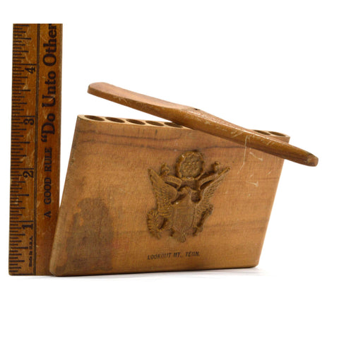 Vintage USAAF WOOD CIGARETTE CASE Wooden Trench Art ARMY AIR CORP PILOT