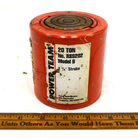 Used POWER TEAM SPX HYDRAULIC CYLINDER No. RSS202 MODEL B, 20-Ton 1.75" Stroke