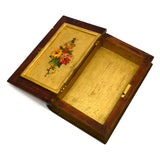 Antique FOLK ART/HOMEMADE BOOK-BOX Wood Trinket Chest w/ LOCK & KEY Floral Motif