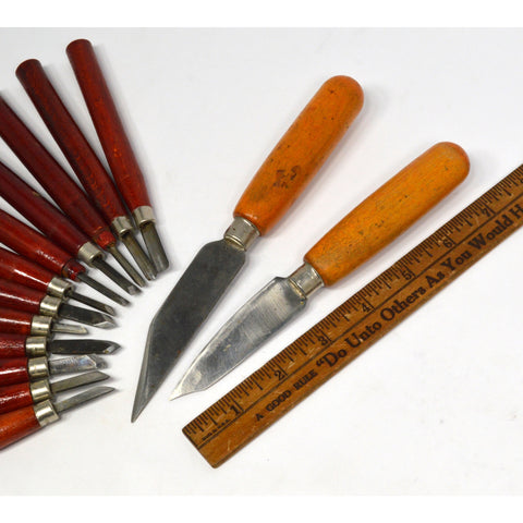 Vintage CARVING KNIFE LOT OF 18 w/ Wood Handles JAPAN & OTHER SCULPTING KNIVES!