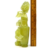 Antique CARVED JADE VASE Lidded/Covered ORNATE ROSES & BIRDS **Broken & Glued**