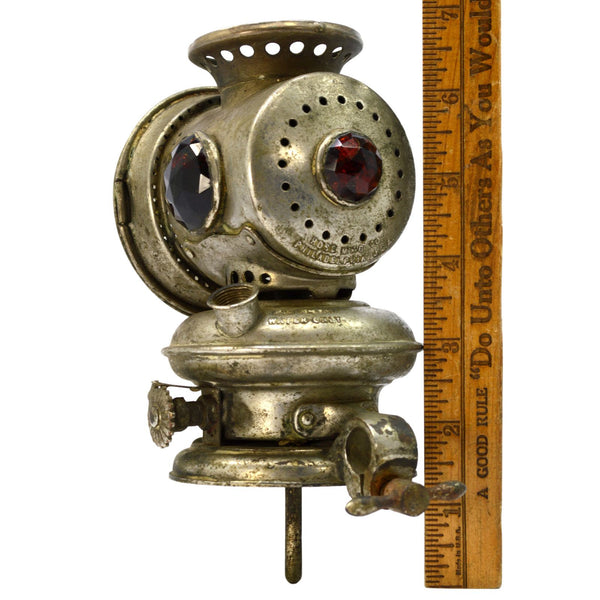 Antique ROSE MFG CO KEROSENE BIKE LAMP 3 Faceted Glass Jewels *FOR PARTS/REPAIR*
