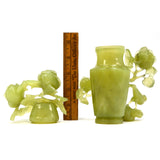 Antique CARVED JADE VASE Lidded/Covered ORNATE ROSES & BIRDS **Broken & Glued**