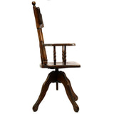 Antique CHILD-SIZE WOOD SWIVEL CHAIR Carved Dog BANISTER-SPINDLE BACK Oak c.19th