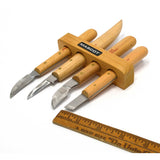 Briefly Used MASCOT CARVING KNIFE Lot/Set of 4 KNIVES in Original Wood Holder!