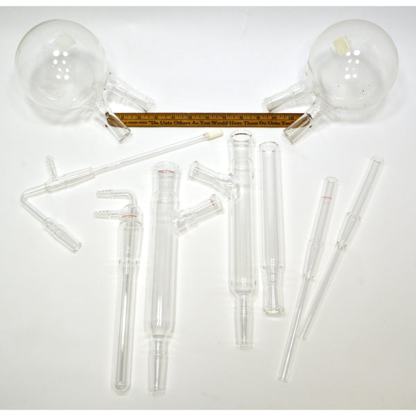 Excellent GLASS LAB EQUIPMENT Lot of 9 WHEATON CHEMISTRY 2-Neck Flask ADAPTERS +