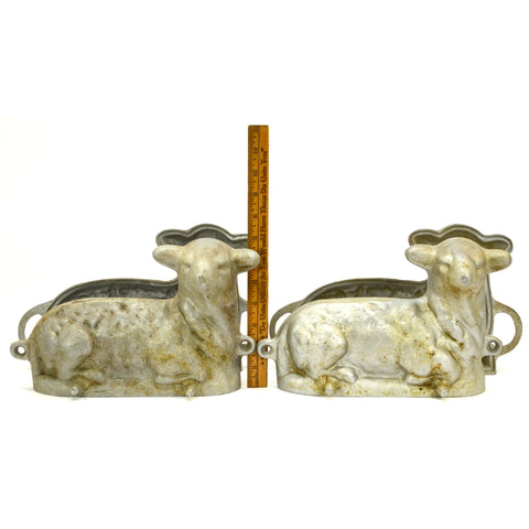 Vintage FIGURAL LAMB CAKE MOLD Lot of 2 CAST ALUMINUM MOLDS Marked "MAL" Easter