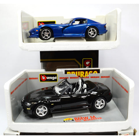 Lot of 2 BURAGO DIECAST CARS 1:18 Scale BMW M ROADSTER #3349 Dodge Viper #3030