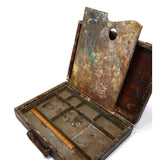 Antique ARTIST'S PAINTERS BOX Hardwood w/ Metal ORIGINAL PAINTED PALETTE Patina!
