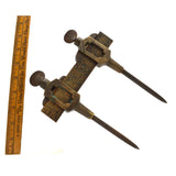 Antique BRASS & GUNMETAL TRAMMEL POINTS Unbranded HARDWOOD BEAM COMPASS c.19th