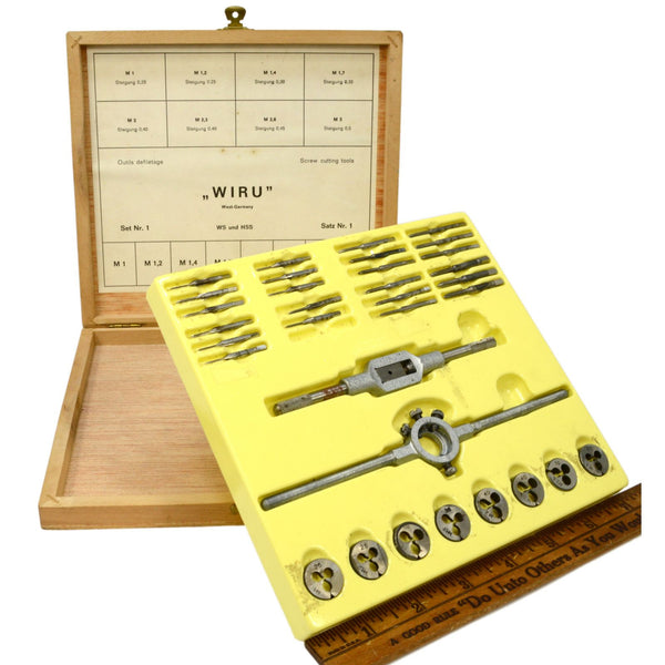 Rare WIRU TAPS & DIES SET W. Germany WATCHMAKERS TOOLS in Wood Box **MISSING 1**