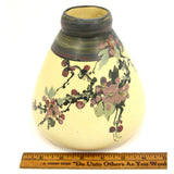 Antique WELLER "WHITE & DECORATED" HUDSON VASE 6.5" Squat CHERRY BLOSSOMS Rare!