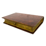 Antique FOLK ART/HOMEMADE BOOK-BOX Wood Trinket Chest w/ LOCK & KEY Floral Motif