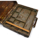 Antique ARTIST'S PAINTERS BOX Hardwood w/ Metal ORIGINAL PAINTED PALETTE Patina!