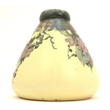 Antique WELLER "WHITE & DECORATED" HUDSON VASE 6.5" Squat CHERRY BLOSSOMS Rare!