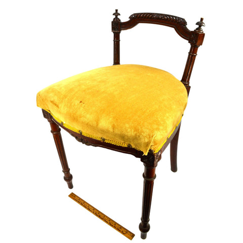 Antique VICTORIAN VANITY CHAIR Low-Back PIANO STOOL Ornate CARVED HARDWOOD c19th