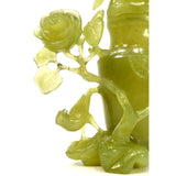 Antique CARVED JADE VASE Lidded/Covered ORNATE ROSES & BIRDS **Broken & Glued**